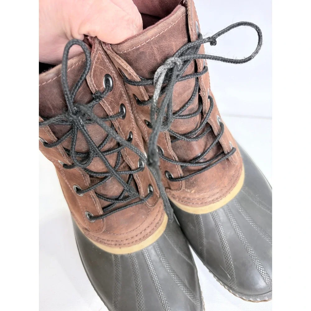 Sorel Duck Boots Mens 12 Brown Leather Rubber Lace-Up‎ Winter Outdoor